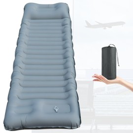 Skywin Inflatable Sleeping Pads for Camping & Airport Travels, 77 x 26 x 5 Inches Air Mattress Sleeping Bag Inflatable with 8" HeadRest Along with Pillow-Like HeadRest Camping Essentials (Grey)