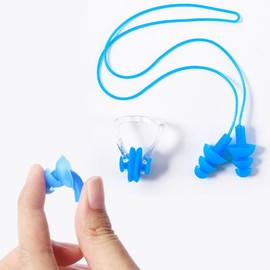 Swimming Nose Plugs, 1 Pack Blue with Nose Plugs, Ear Plugs, Swimming Earplugs, Reusable, 3 Layers, Umbrella Design, For Swimming Beginners, Pools, Beach
