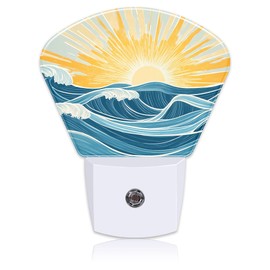 Sunrise Over The Sea Night Light Waves and Sun Nightlight Plug into Wall with Dusk to Dawn Sensor for Kid Girls Boys Women Men Room, Hallway, Kitchen, Bathroom, Stairs Decor