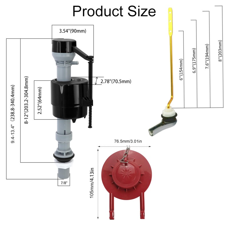 Universal Toilet Tank Replacement Kit - Includes Fill Valve,2-Inch Low