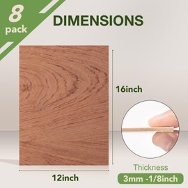 Wowood 8 Pack Bubinga Plywood Sheets, 12 x 16 x 1/8 Inch, 3mm Plywood for Laser Cutting, Thin Unfinished Wood Sheets for Architectural Models, Wood Burning and DIY Wood Crafts