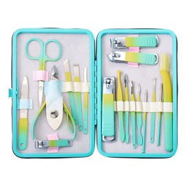 Craftdady Manicure Set Nail Clippers Pedicure Kit Travel Manicure Kit Professional Grooming Kits with Travel Case 18 pcs Nail Care Tools for Women Men Home Salon Gift Travel Grooming (Yellow & Green)