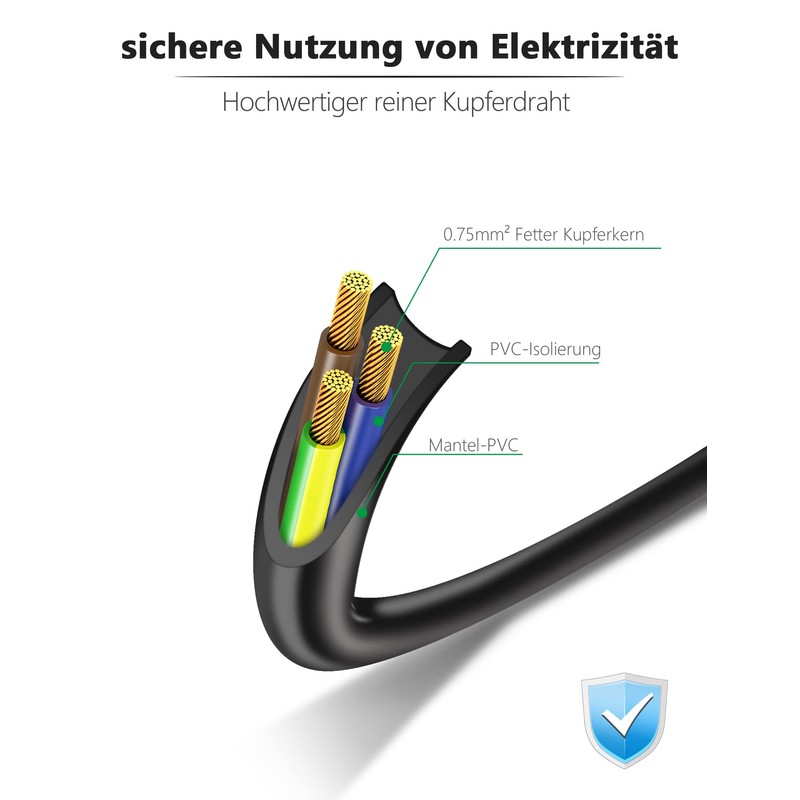 BICMIC 5 m IEC Power Cable CEE 7/7 Earthing Contact