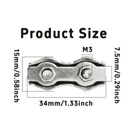 Runseaway 16PCS M3 304 Stainless Steel Duplex Wire Rope Clip Cable Clamps, Double Bolt Wire Cable Clamp, 2-Post Cable Clip Fasteners for 1/8 Inch (3mm) Diameter Wire Cables