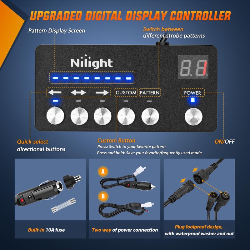 Nilight 8PCS Led Strobe Lights with Controller 12V 24V Sync
