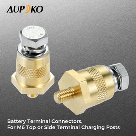 Aupoko Battery Terminal Connectors, Battery post terminals, For M6 Top or Side Terminal Charging Posts, Auto battery Terminal Brass Post Adapter, Stud Extender Screws, Stud Extender Extension (2 Pack)