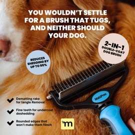 MalsiPree Dog Brush for Shedding - 2 in 1 Undercoat Rake Deshedding Tool for Medium to Large Double-Coated Dog Grooming - Pet Dematting Comb - Pet Deshedder (Blue)