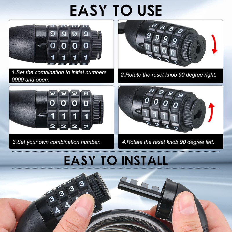 Hotop 8 Pcs Bike Locks Bulk High Security 4 Digit
