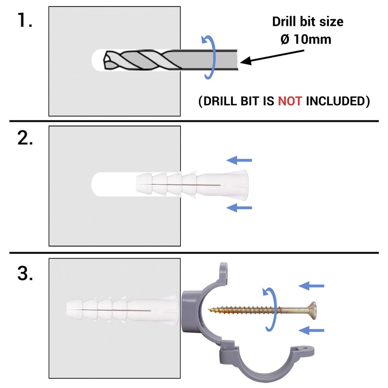 SKIR'CO Pack of 10 Grey Plastic Clamps for 50 mm