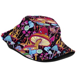 Doodle Hippie Mushroom Bucket Hat Sun Beach Packable Fisherman Cap for Women Men Summer Outdoor Hiking