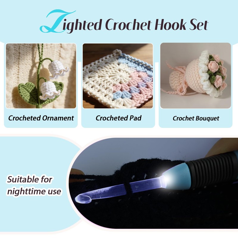 Yarniss Lighted Crochet Hook 5.5mm,Glow in the Dark with Battery