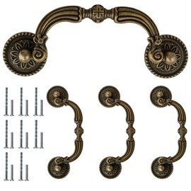 Kyuionty 4 Pack Bail Pull Handles, 3.5 Inch Hole Center Antique Drop Drawer Pull Swing Cabinet Dresser Handles, Antique Bronze(Total length: 4.72 inch)
