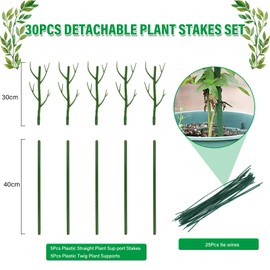BIT.FLT 5 Pack Plant Support Stakes for Indoor Plants, 27.5 Inch Twig Plant Sticks with Plant Ties for Climbing Potted Plants Monstera Hoya Pothos Sticks Garden Rods, Green