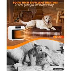 Dog House Heater With Thermostat,Heated Dog House With 6FT Anti Chew Cord and 2 Heating Mode (300/600W), Safe Pet House Heater for Dogs Chicken Coops Rabbits