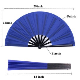2 Pack Large Folding Hand Fan, Nylon-Cloth Vintage Retro Fabric Fans, Chinese Kung Fu Tai Chi Hand Fan for Men/Women, Festival, Dance, Gift, Performance, Decorations (Blue)