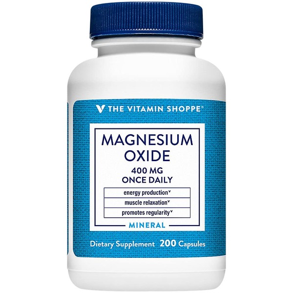 Magnesium Oxide 400mg – Once Daily Mineral Formula That Supports Energy Production & Muscle Relaxation, Promotes Regularity (200 Capsules) by The Vitamin Shoppe