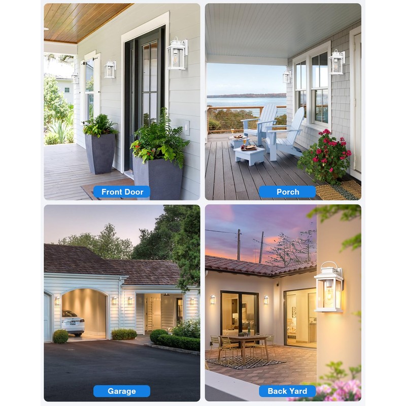 VIANIS White Exterior Garage Lighting Fixtures Wall Mount, 2 Pack