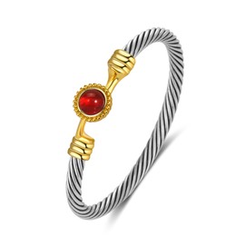 Aprilery Cable Wire Bangle Bracelets for Women - Wire Twisted Bracelet Cuff Bangle Gold Stone - Two Tone Bracelets Jewelry Gifts (Red)