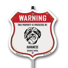 Warning This Property is Protected by Havanese 12 inch X 12 inch Shield Shaped Rust-Free Aluminum Metal Sign with Aluminum Mounting Stake Weather Resistant Made in the USA