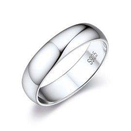 Suplight Solid 925 Sterling Silver 5mm Plain Classic Dome Wedding Band Ring for Men Women Size 6