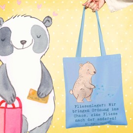 Mr. & Mrs. Panda Tiles Carry Bag - We bring order to chaos, one tile at a time! - Gift, shopping bag, laptop bag, shopper, craftsmanship, professional life, jute bag, professions, blue, Hand Drawn