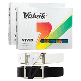 New Volvik Vivid Multi-Performance and 3-Piece Construction Unique Bright Matte Color Finish Golf Ball. 2 Dozen (Blue) with 100% Genuine Italian Leather Belt, White & Black