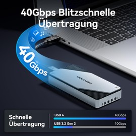 VENTION 40Gbps NVMe Enclosure, Aluminium M2 SSD Enclosure for M.2 B+M M-Key with Cooling Fan, Tool-Free M.2 SSD Enclosure for Thunderbolt 4/3, USB 4, Windows, Linux, Mac Mini M4, MacBook Pro/Max