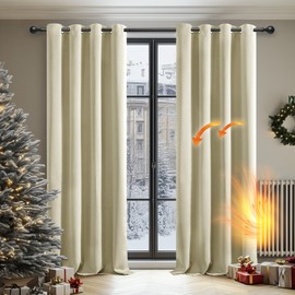 Deconovo Deconovo Home Decorative Eyelet Curtains Thermal Insulated Room Darkening Curtains for Living Room Beige 42 x 63 Inch 2 Panels