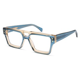 AMOMOMA Retro Square Aviator Reading Glasses for Women,Men,Blue Light Blocking Computer Readers AM6136 C1 1.5 Crystal Blue Brown
