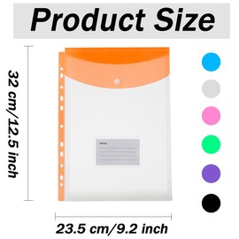 12 Packs A4 File Folders - Plastic Wallets Folders Colourful File Pockets with Button and Tab Card Plastic Envelope File Folders for School Office Receipt of Bills Document