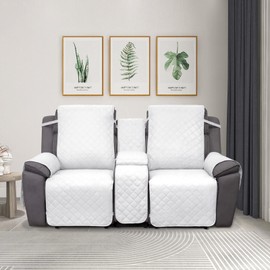 PureFit Water Resistant Reversible Loveseat Recliner Couch Cover for Double Recliner with Console – Non Slip Split Sofa Cover, Washable Reclining Cover for 2 Seat Recliner (2 Seat, White/White)