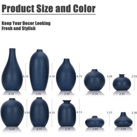 Navy Blue Vases, Small Ceramic, 10 Pack Blue Tiny, Boho Mini, for Decor, Flowers, Centerpieces, Coffee Table, Entryway, Bookshelf