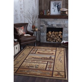 Lodge Retreat Beige 5x7 Area Rug for Living Room - Bedroom or DiningRoom - Cabin, Lodge and Farmhouse Style Rustic Indoor Carpet - Alformbras para Salas