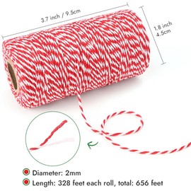 Tenn Well Cotton Bakers Twine, 656 Feet 2mm Christmas Twine String for Gift Wrapping, Baking, Crafting, Holiday Decorations (328Feet Each Roll)