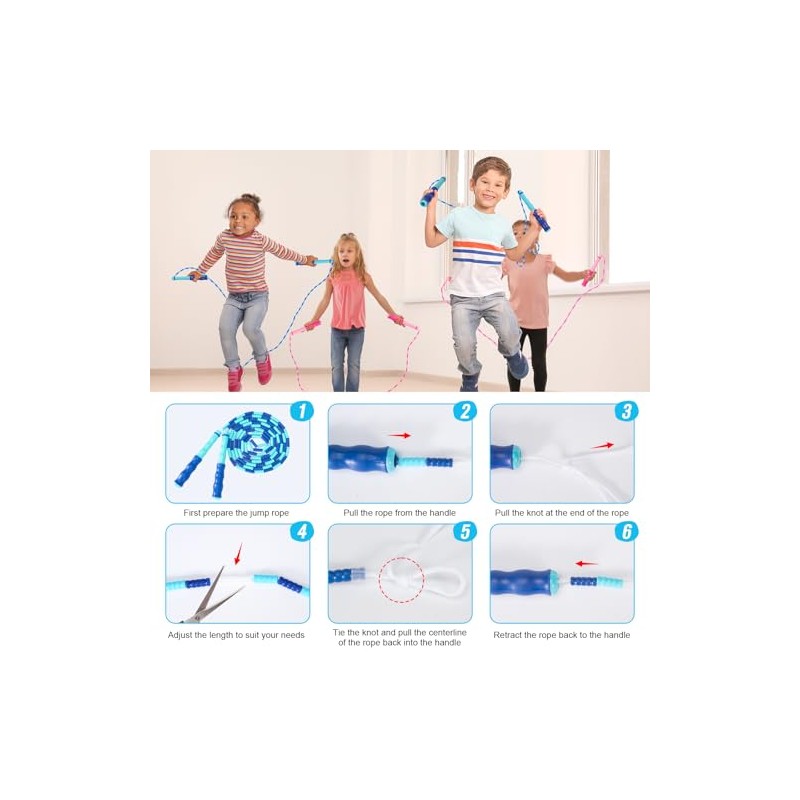 2 Pack Jump Rope for Kids, Adjustable Tangle-Free Soft Beaded