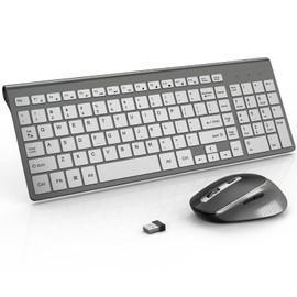 Wireless Keyboard and Mouse, J JOYACCESS Slim and Ergonomic Wireless Keyboard and Mouse Combo,Portable and Comfortable Typing for Laptop/Computer/Desktop/PC-Grey/Silver