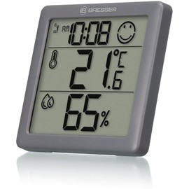 Bresser Thermometer Hygrometer Climate Smile Set of 2 for Standing or Wall Mounting with Room Climate Indicator as Smiley Face Anthracite