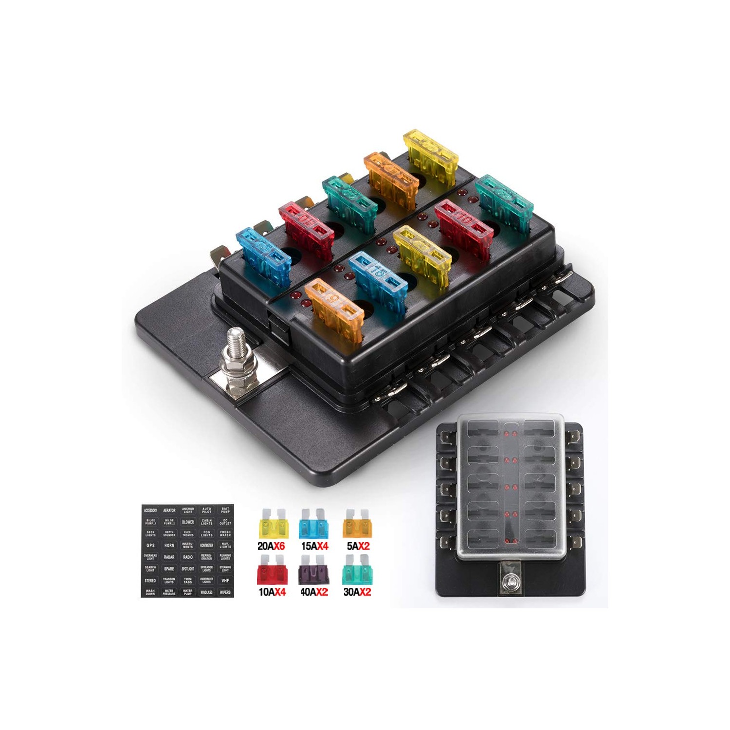 BUNKER INDUST 10-Way Fuse Box Blade Fuse Block Holder with LED ...