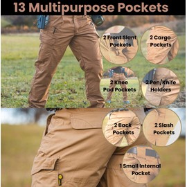 WHITEDUCK Mens Tactical Pants Ripstop Stretch Water Resistant with 13 Pockets Cargo Work Pants for Men- Military Hiking Outdoor (W30 L32 Black)