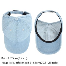 AICILY 2 Pack Backless Cap for Women Natural Curly Hair Hat Baseball Cap Afro Puff Ponytail Hat (Denim Blue＆Light Blue)