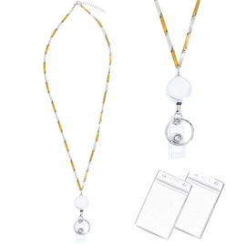 Lanyards for Id Badges Stainless Steel Metal Badge Lanyard Id Badge Holder Retractable Teacher Lanyards Cruise Ship Lanyards for Women (Gold/Silver 16)