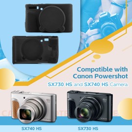 Case for Canon SX740 SX730 HS Camera Silicone Protective Case for Canon Powershot SX730 SX740 HS Soft Silicone Protective Cover Removable Lens Cover SX740 HS Black