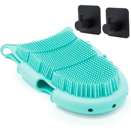 Guante exfoliante de silicona, exfoliante corporal higiénico con ganchos de ducha, resistente a la acumulación, cerdas suaves exfolia suavemente la cara, la espalda, el bikini, la piel sensible