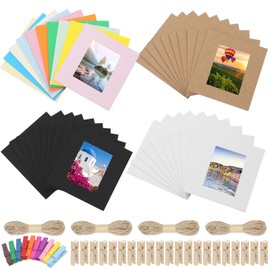 Swpeet Cardboard Paper Picture Frame DIY Hanging Kit 5 Colours (3 Inch) 64 Pieces Colourful 3 Inch Paper Photo Frame Set, Hanging Photo Display Frame, Cardboard Picture Frame, Coloured