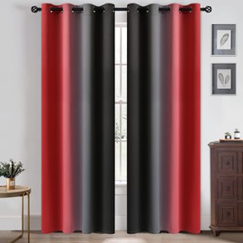 Yakamok Blackout Ombre Red and Black Curtains for Bedroom, Gradient Room Darkening Curtains, Grommet Thermal Insulated Light Blocking Window Drapes/Curtain for Living Room,52 x 84 Inch,2 Panels
