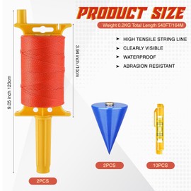 2 Pack Mason Line with Handle Twisted 540 FT #18 Reloadable Line Reel with 10 Built in Levels, Braided Nylon Construction String Line for for Gardening Or Masonry Tools