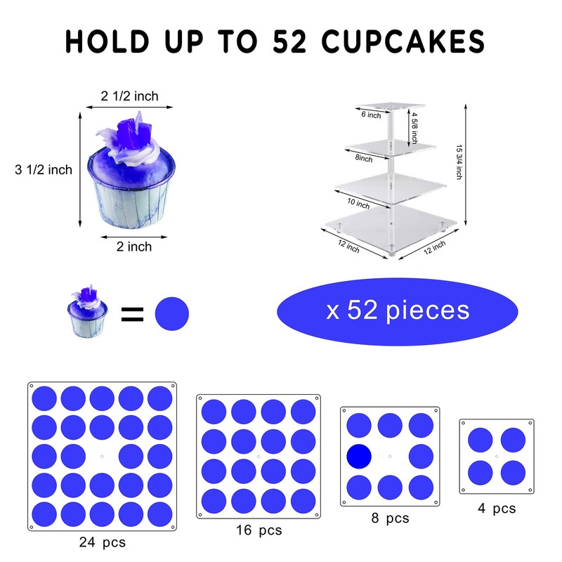 OLACHIKKO Cupcake Stand, 4-Tier Square Cupcake Holder with LED light