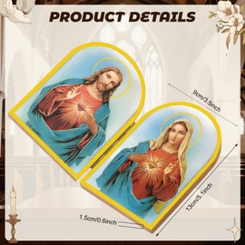 BrightRow 5.1 x 3.5 Inch Sacred Heart of Jesus Picture Immaculate Heart of Mary Folding Diptych Wall Catholic Art with Gold Tone Design for Prayer Room Christian Gift Religious Home Decor(Devotional)