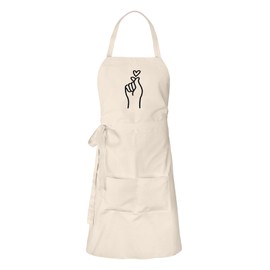 huuraa Apron K-Pop Finger Heart Gift Apron Cooking Apron Cotton K-Pop Gift Idea, natural