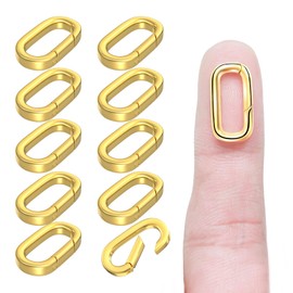 Ofiuny 10Pcs 18K Gold Filled Oval Clasp Carabiner Necklace Clasps and Closures Spring Ring Clasp Pearl Necklace Enhancer Connector for Jewelry Finding Necklace Bracelet Making